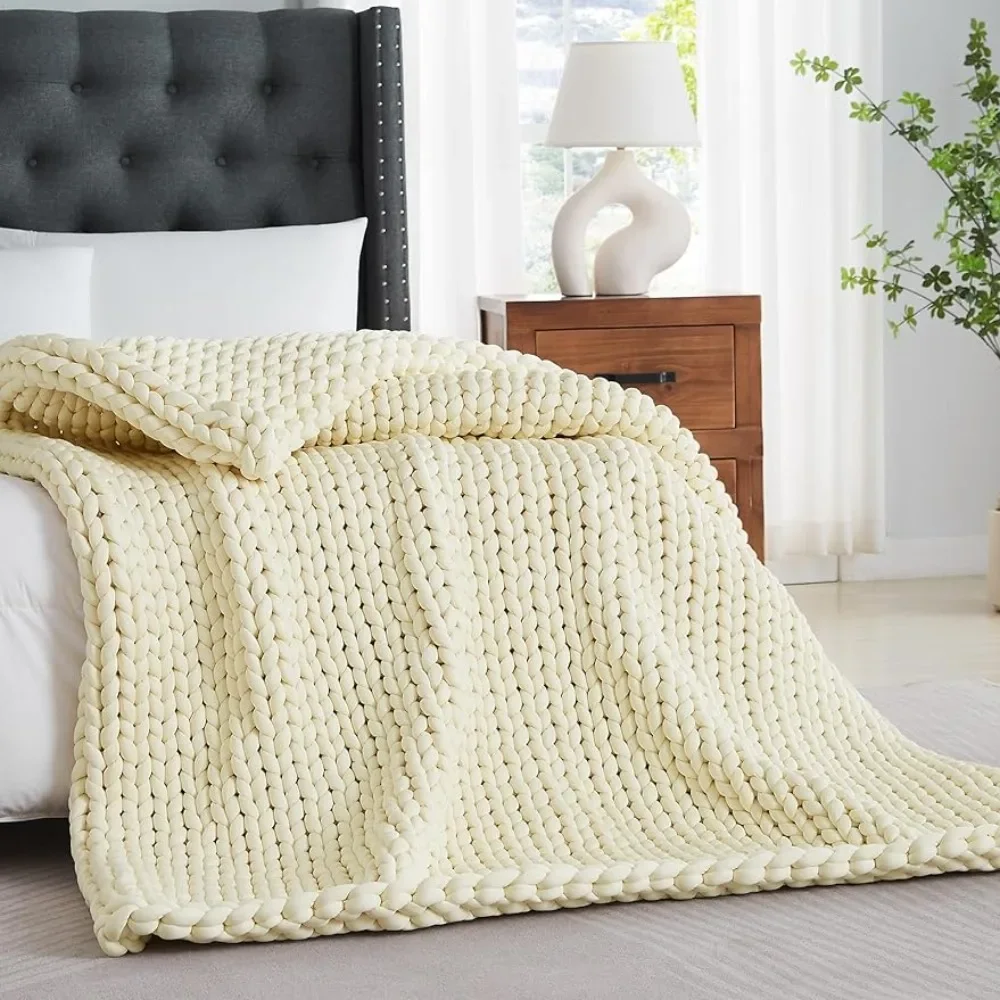 

Handmade Knitted Weighted Blanket Breathable and Soft Chunky Weighted Blanket for Adult Sofa Blankets 48"x72" 15lbs) Warm Winter