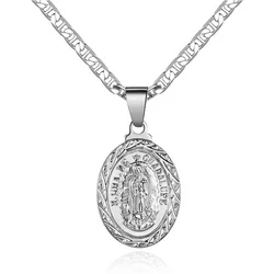 Huitan Catholic Virgin Mary Statue Pendant Necklace for Women Metal Gold Color/Silver Color Christian Necklace Statement Jewelry
