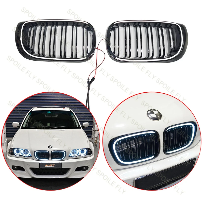 Für BMW 3er E46 4-Türer 1999-2001 2002-2005 Doppellinien-Kühlergrill Hochwertig Mit LED-Beleuchtung Auto-Frontgrill LED-Renngrills
