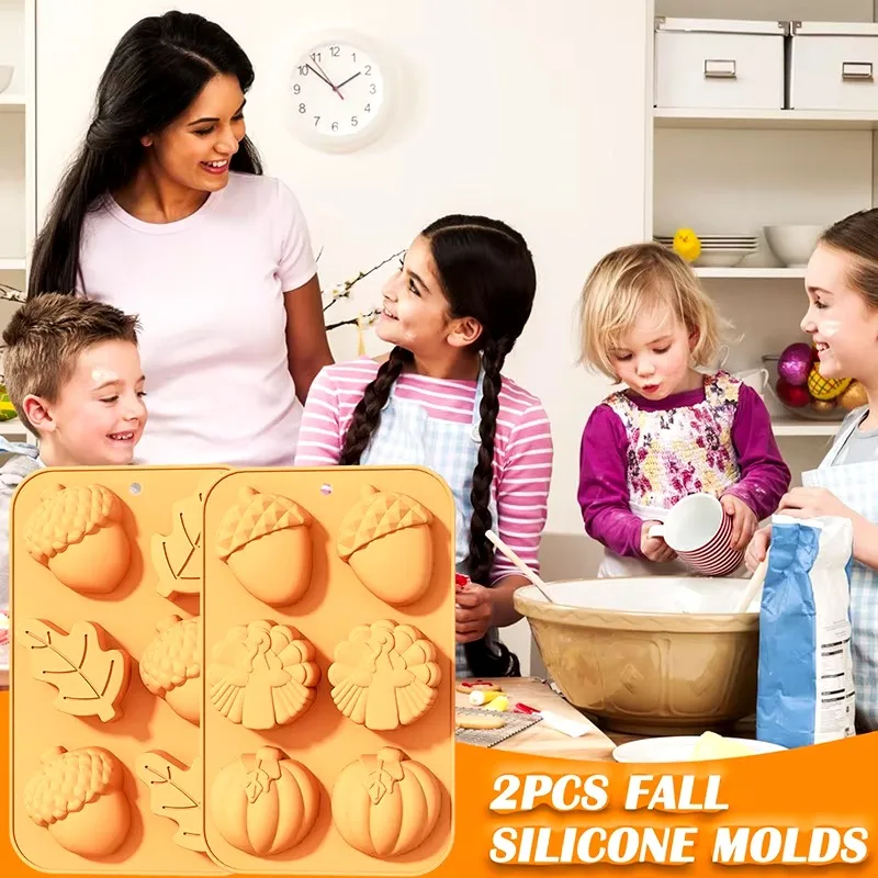 Fall-Themed Silicone Mold Set Pumpkin Acorn Leaf Molds for DIY Baking Crafts Non-Stick Reusable Molds Autumn Decoration Supplies