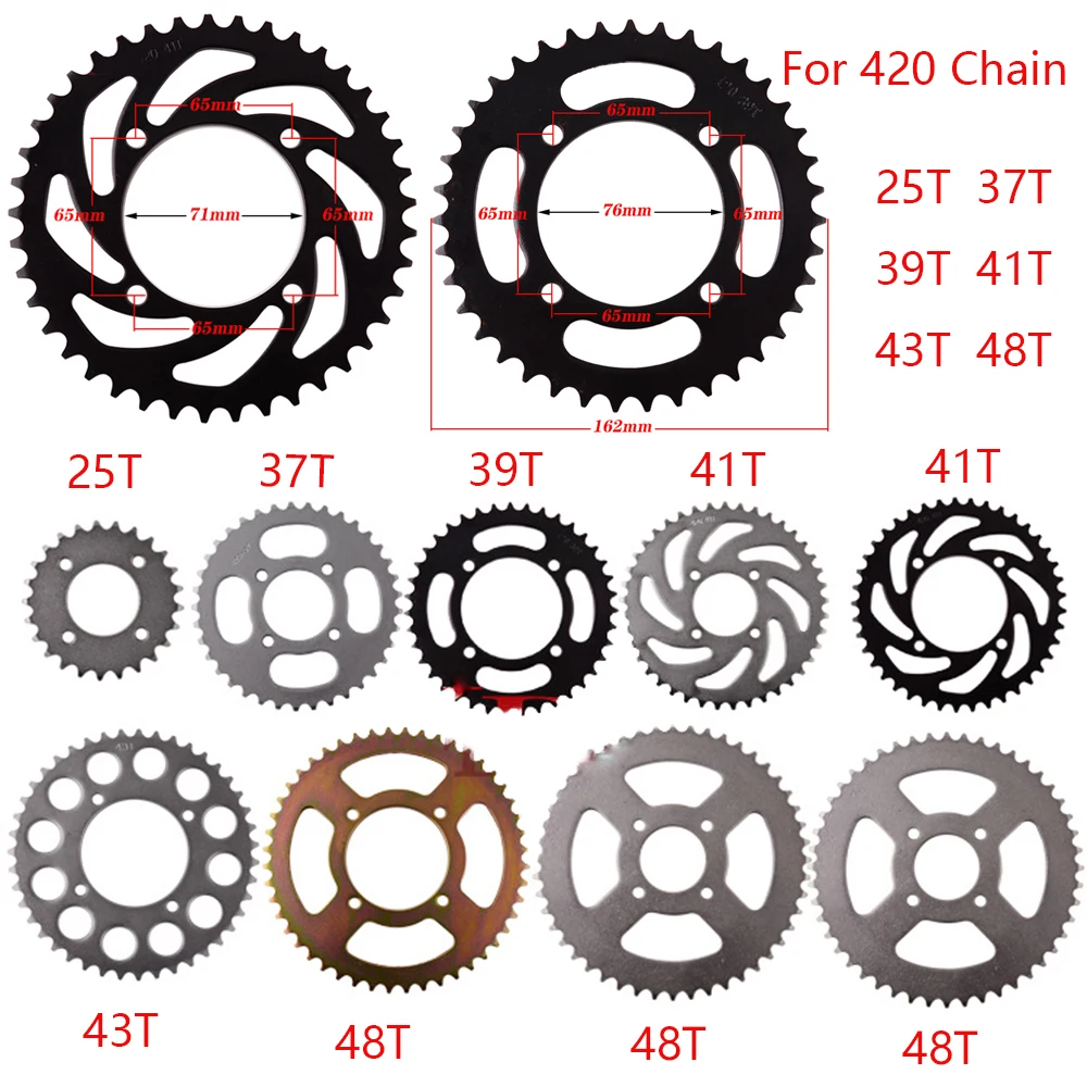 420 Chains 25T/37T/39T/41T/43T/48T  Rear Sprocket Cog for Dirt Pit Bike 125/140/150/160cc CRF70 90 110 TTR100  KLX65