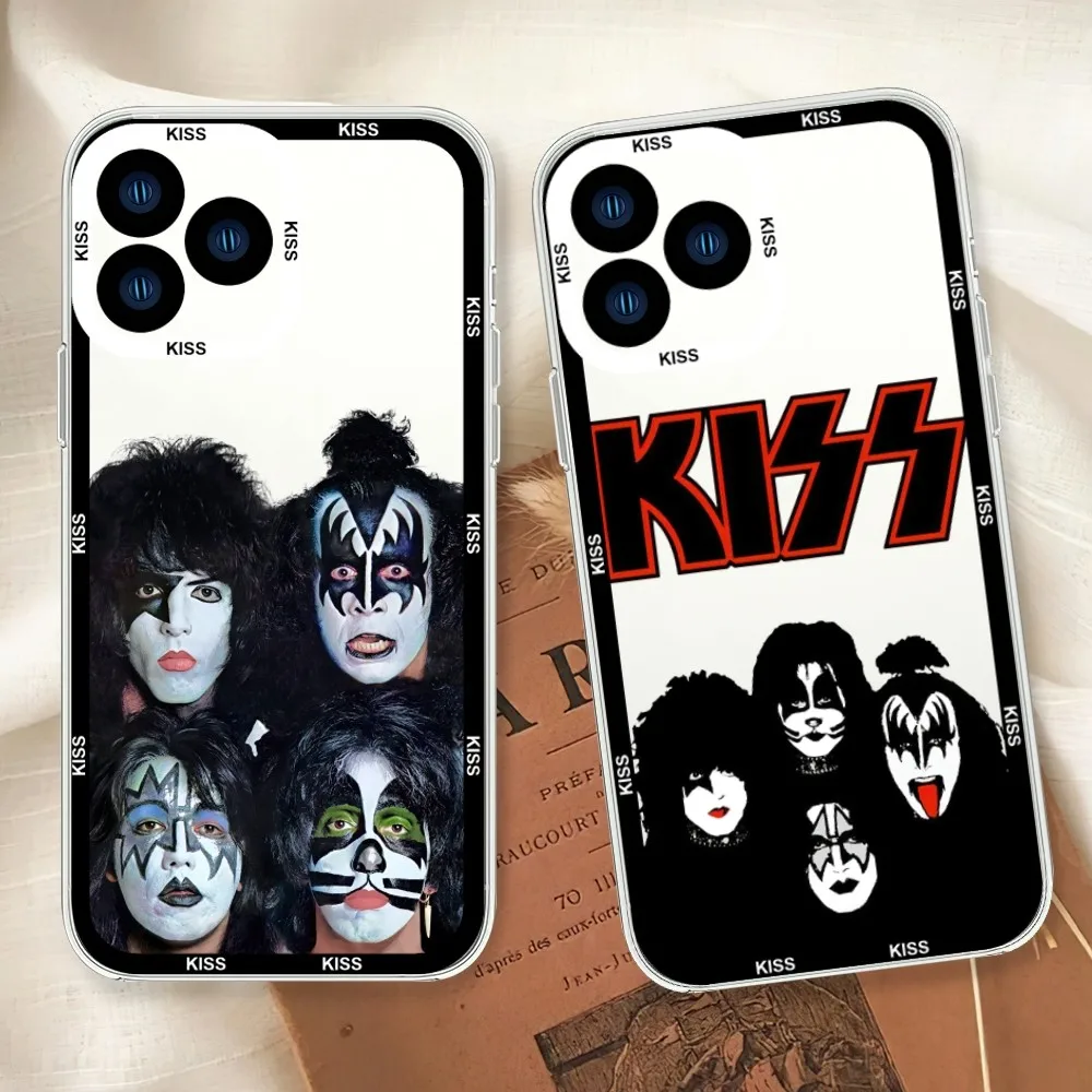 Rock Kiss Band Phone Case For iphone 11 12 13 14 15 Mini Plus Pro Max Transparent Shell