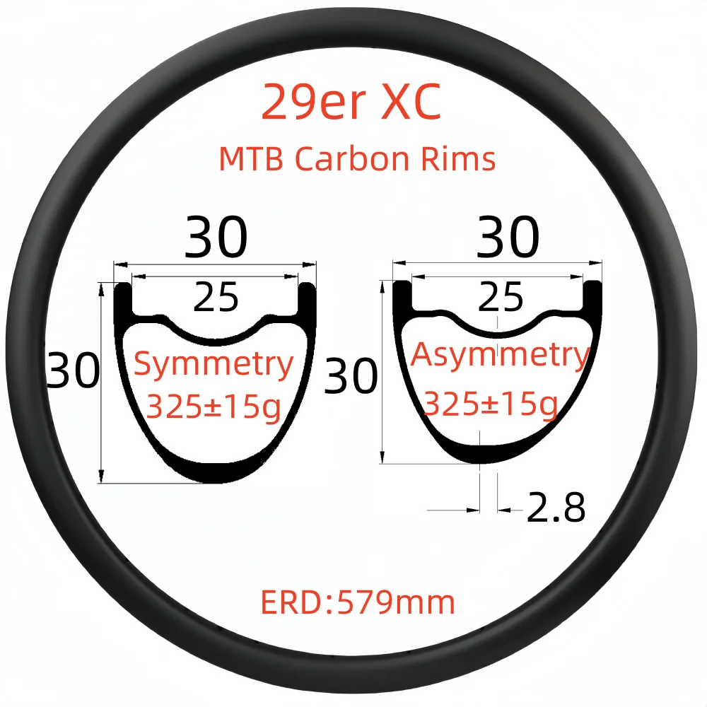 

29er Carbon Rim 30mm Depth 30/33/36/38mm Wide Super Light XC MTB Carbon Rims UD Hookless/Tubeless Carbon Rims