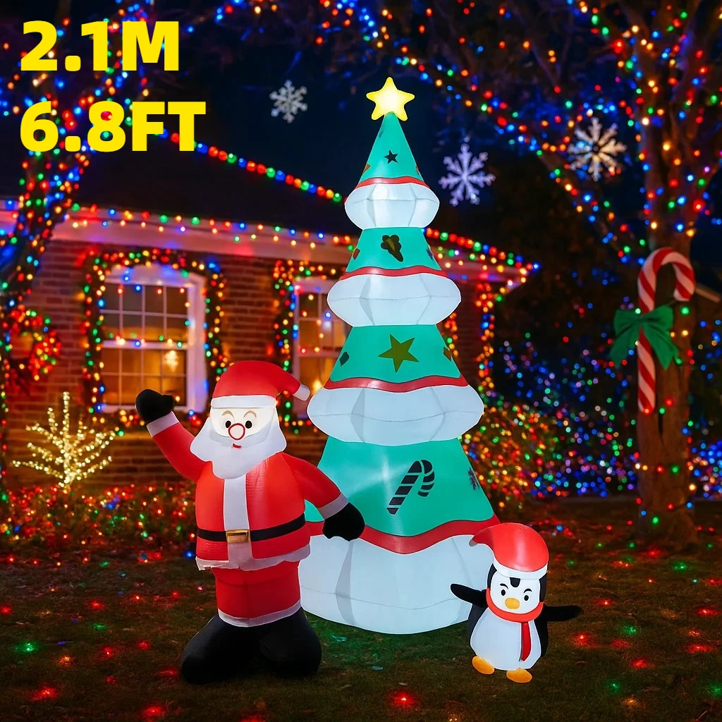 

2.1M/6.8FT Inflatable Santa Claus Penguin Christmas Tree Lights LED Home Decorations Toys Yard Xmas Holiday Ornaments Supplies
