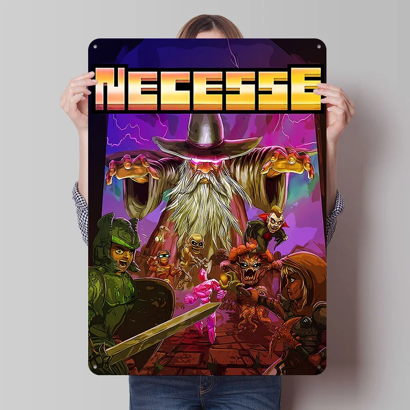Necesse Game Cover Art Poster, individuell gestaltete Vintage-Metallschilder, Wandkunst, Retro-Blechschild für Mancave, moderne Heimdekoration, Garten