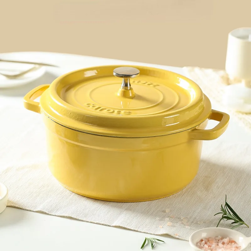 

Goose Yellow Enamelled Cast Iron Casserole, Household Cast Iron Oven Pot, Stew Pot, Induction Cooker Non Stick Cooking Pots