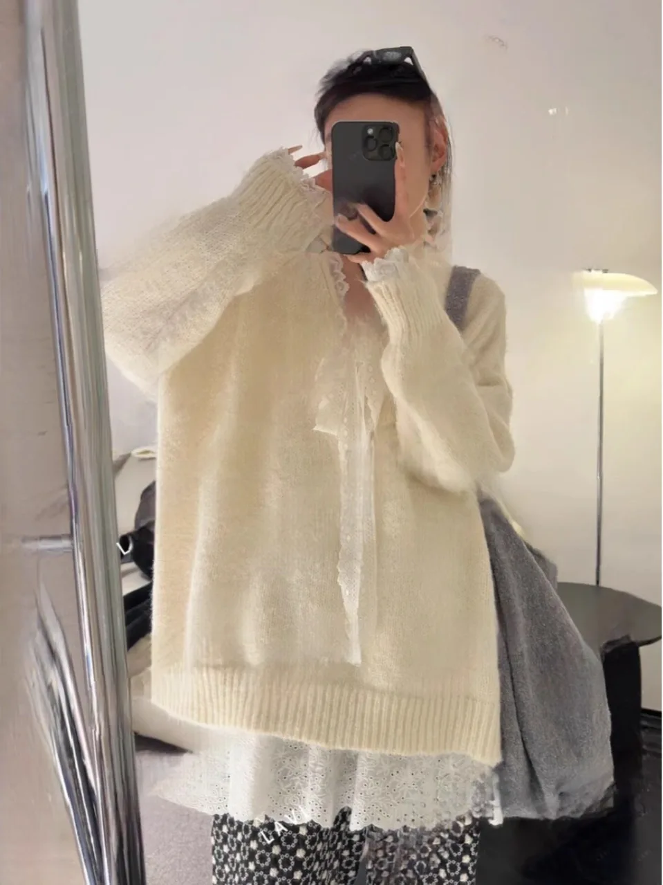 

plus Size Thiened Lazy Sle Lace Knitted Top Women's New 2025 Autumn Winter Loose Slimming Soft Sweater Commute Sle Pure...