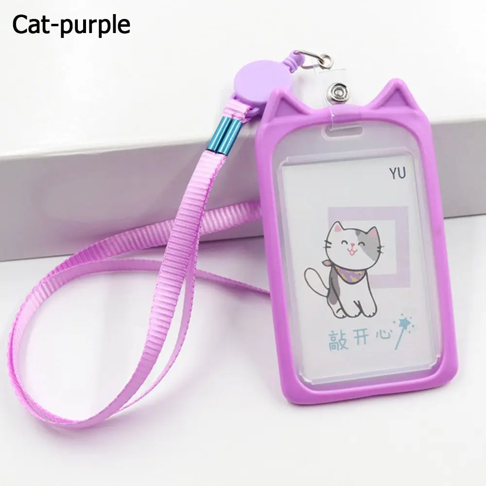 1PC Cartoon Cat Identity Retractable Reel Lanyard Credit Cover Case ID Card Sleeve Card Holder Bus Card Case