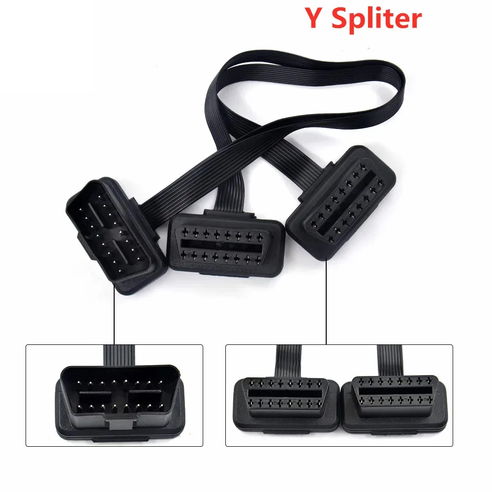 

Newest 30CM OBDII Extension Dual Connector Y Splitter OBD OBD2 16PIN Male to Female Connection Flat+Thin as Noodle ELM327