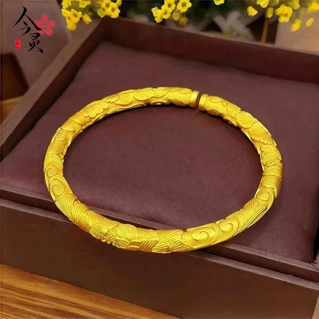 

Luxury 24K 9999 Pure Gold real gold Peony Flower Bracelet Women's New Chinese Style Flower Opening Bracelet