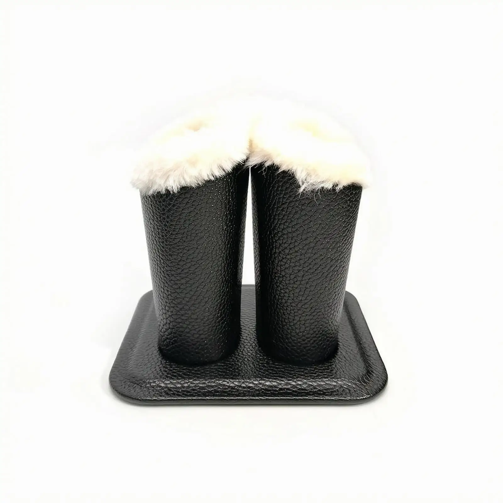 Leather Pen Organizer for Desk with Eyeglass Display Stand Feature and Furry Protective Receptacles for Pencils and Small