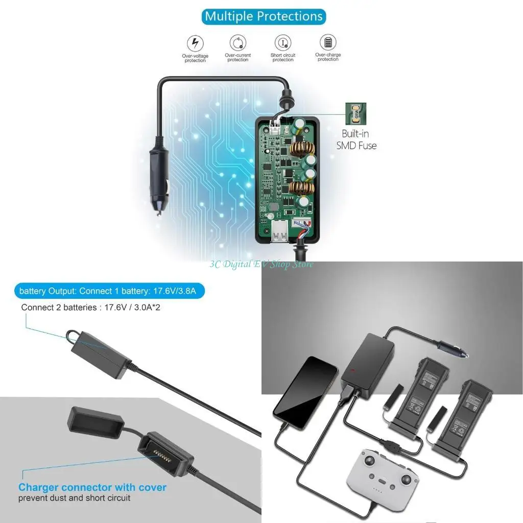 

E74D Зарядный концентратор для аккумулятора USB-порт Пульт дистанционного управления для зарядки дрона 3