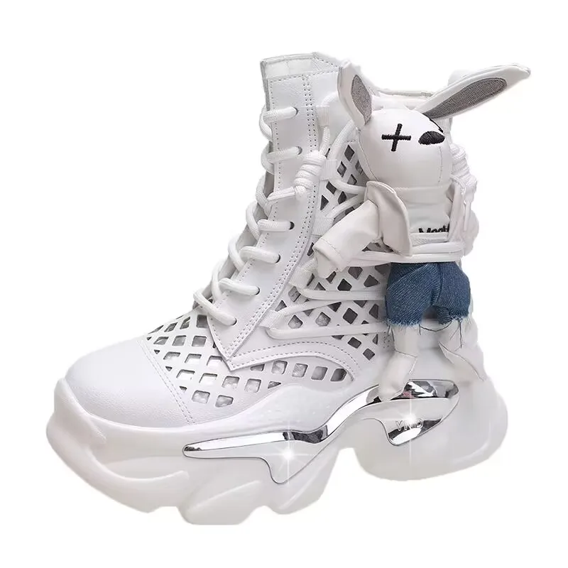 Breathable Hole High-top Shoes Rabbit Doll Thick Thick Bottom Enhances Ventilation Sole Personalized and Fashionable Women Shoes