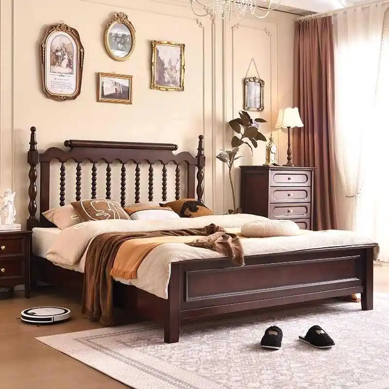 

French antique Windsor American retro solid wood bed 1.8 meters master double air pressure high box princess