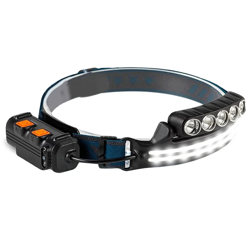 ABZV-Lámpara de luz de cabeza superbrillante de alto lumen con sensor de movimiento y luz roja, LED de casco impermeable de 3 + 3 modos para adultos