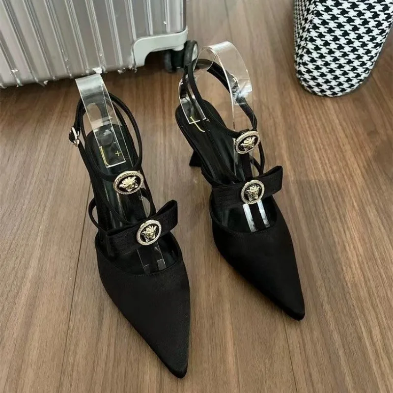 Ladies Summer New Fashion Slim Fit High Heel Sandals Pointed Satin Sexy Wedding Party Women's 39 Women's Sandals