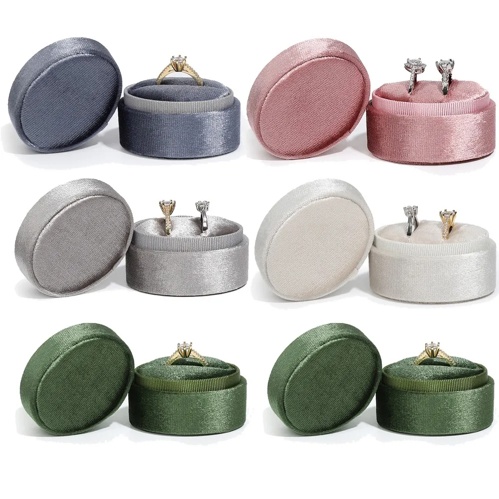 

Vintage Oval Shape Double Ring Velvet Ring Holder Box Jewelry Earrings Storage Engagement Wedding Ceremony Proposal Gift Box