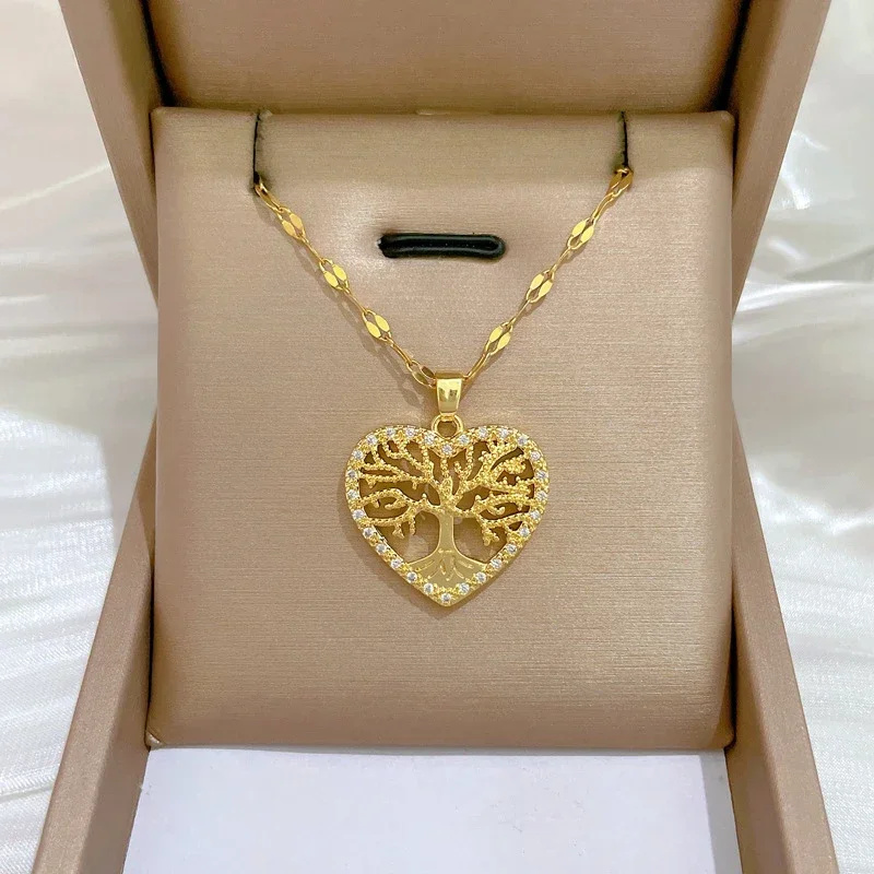 Fashion Romantic Love Life Tree Pendant Necklaces for Women Girls Stainless Steel Jewelry Accessories Gifts for Lover