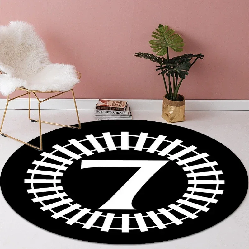 Colorful Music Symbol Round Carpet Piano Keys Black White Circle Rug Bedroom Living Room Non-slip Floor Mat Chair Pad Doormat