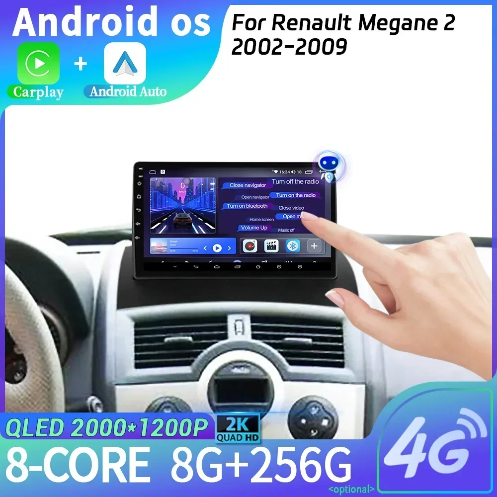 Android14 For Renault Megane 2 2002-2009 Wireless Carplay Stereo Screen Car Radio Multimedia Navigation