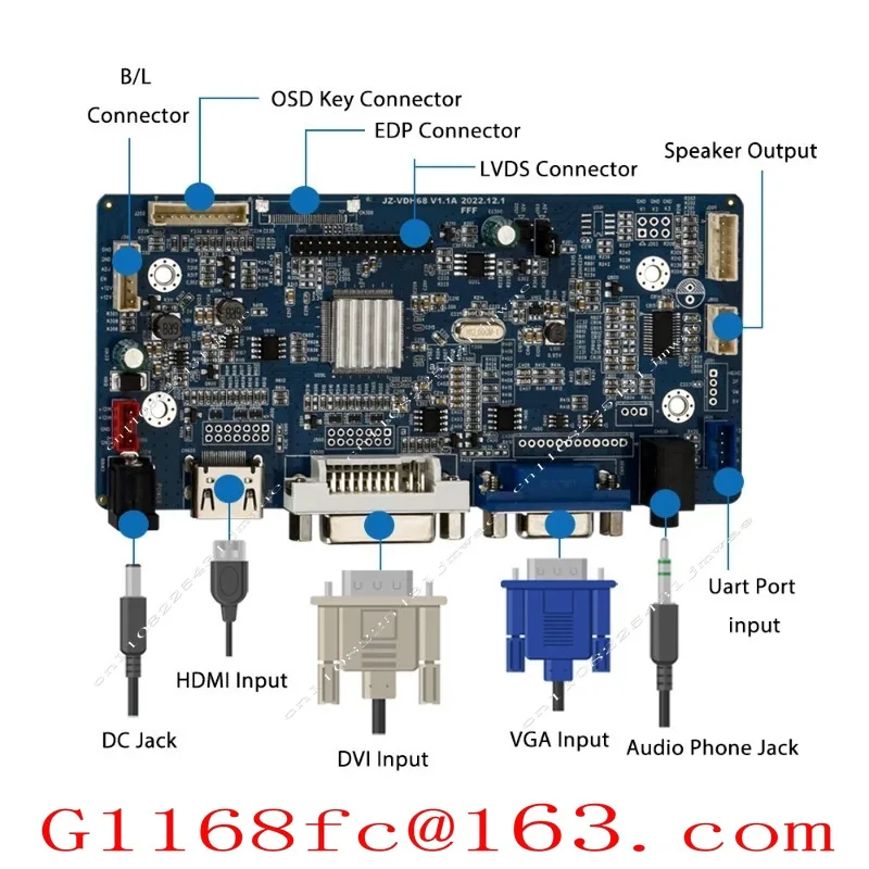 LCD Controller Board LVDS To DVI VGA High Definition MI Converter Board VDH68 Support 12v and Resolution 1920x1200