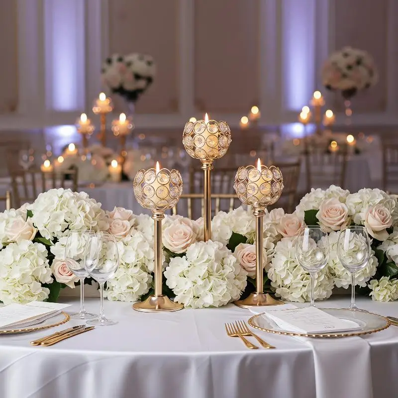 1Pcs Gold Silver Metal Glass Candle Holder Tealight Candlestick Wedding Table Centerpiece Decor