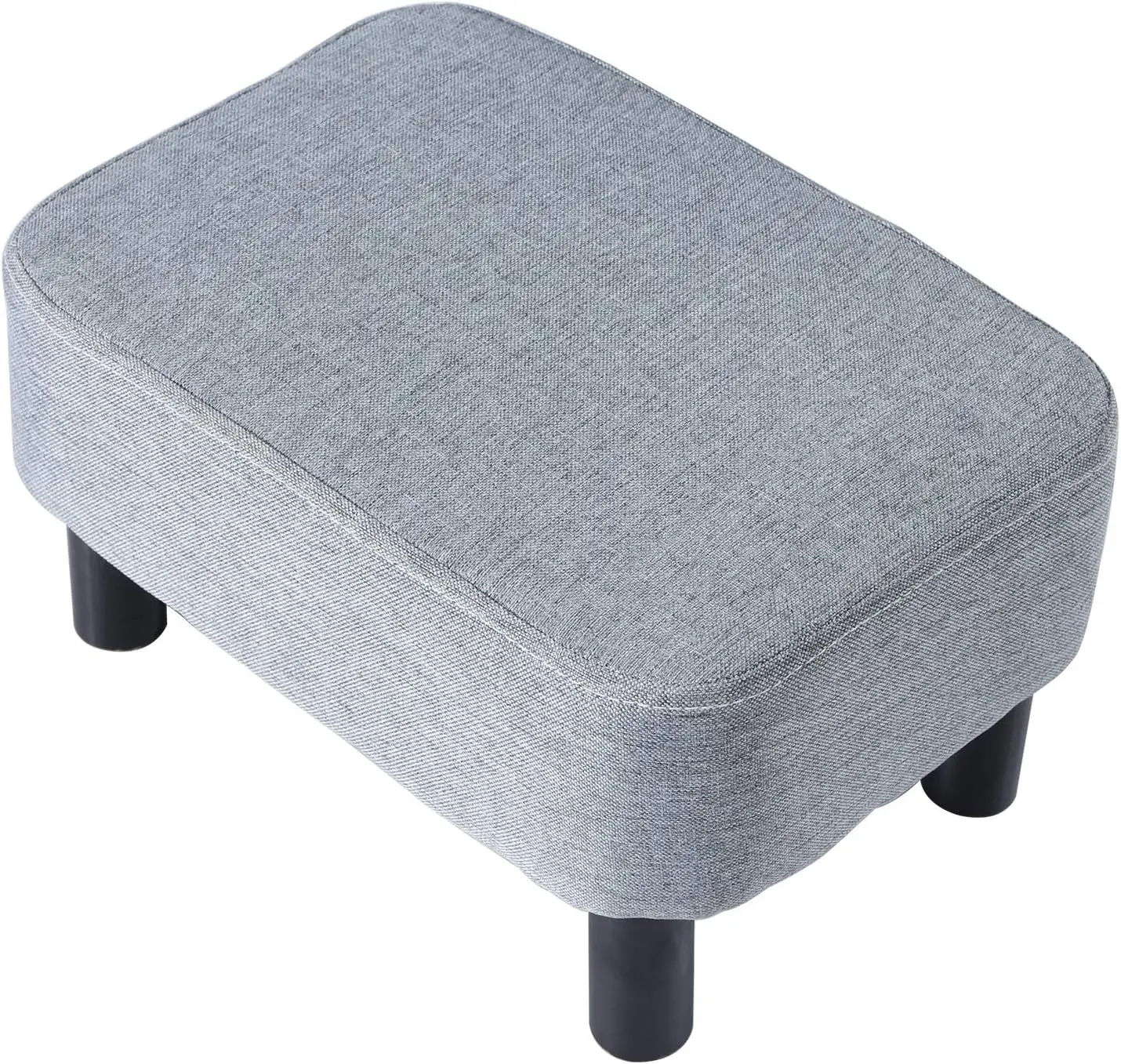

16.5" Linen Footstool Ottoman with Padded Seat, Gray Blue, Sturdy Wood Legs, Easy Assembly