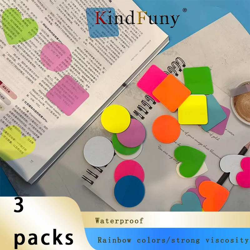 

Три упаковки прозрачных липких заметок, красочные, милые круглые прозрачные липкие вкладки, полупрозрачные маркеры для книг, наклейки на флажки страниц