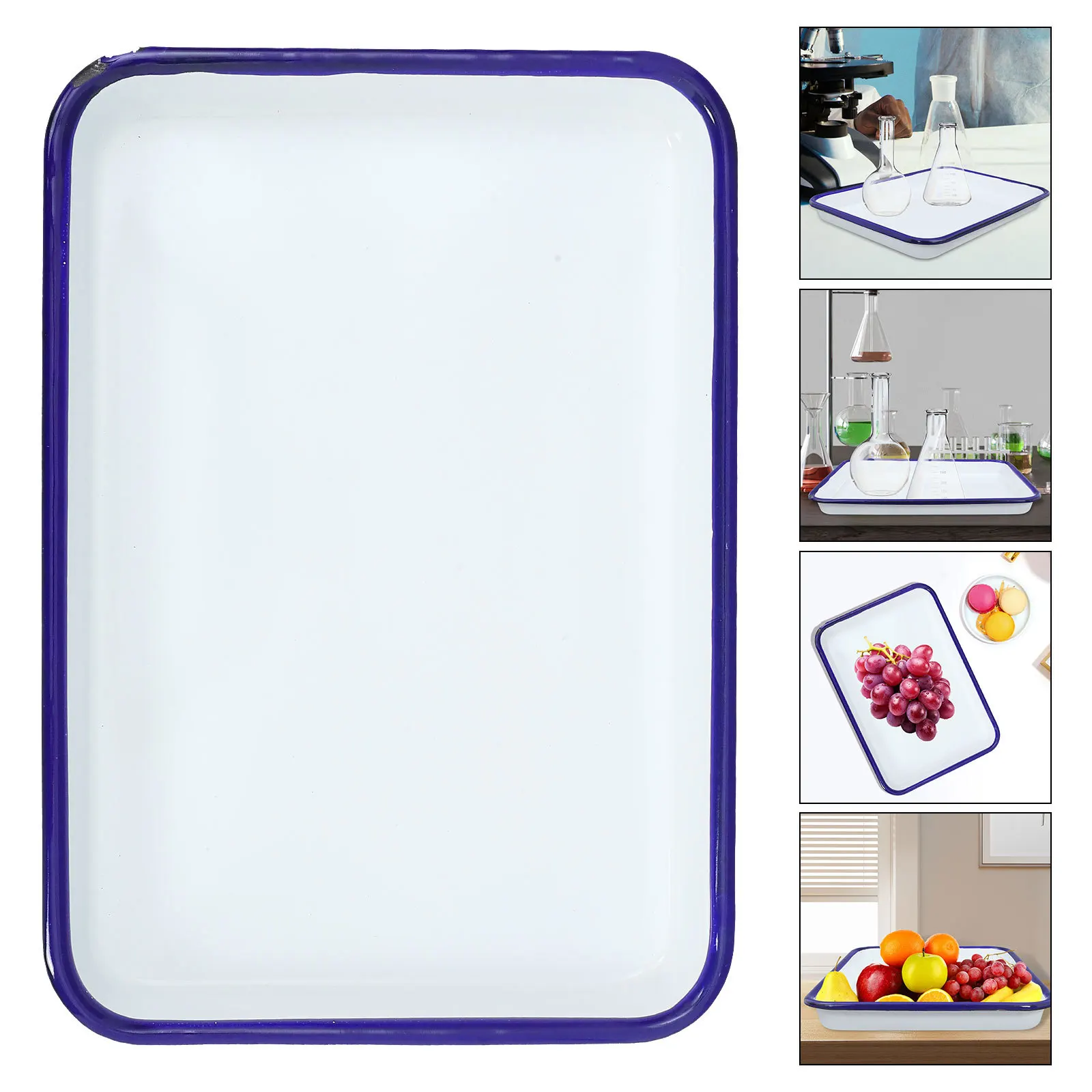 

Durable Enamel Tray White Rectangular Elegant Design Fruit Food Serving Platter Tea Coffee Table Decorative Dish Multifunctional