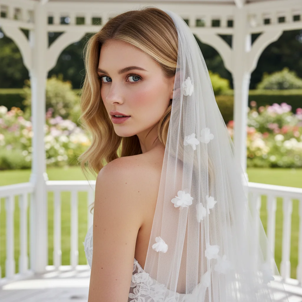 

Длинная фата-катедраль с 3D цветочными аппликациями, роскошная романтическая свадебная фата с шлейфом для церемонии в церкви G93