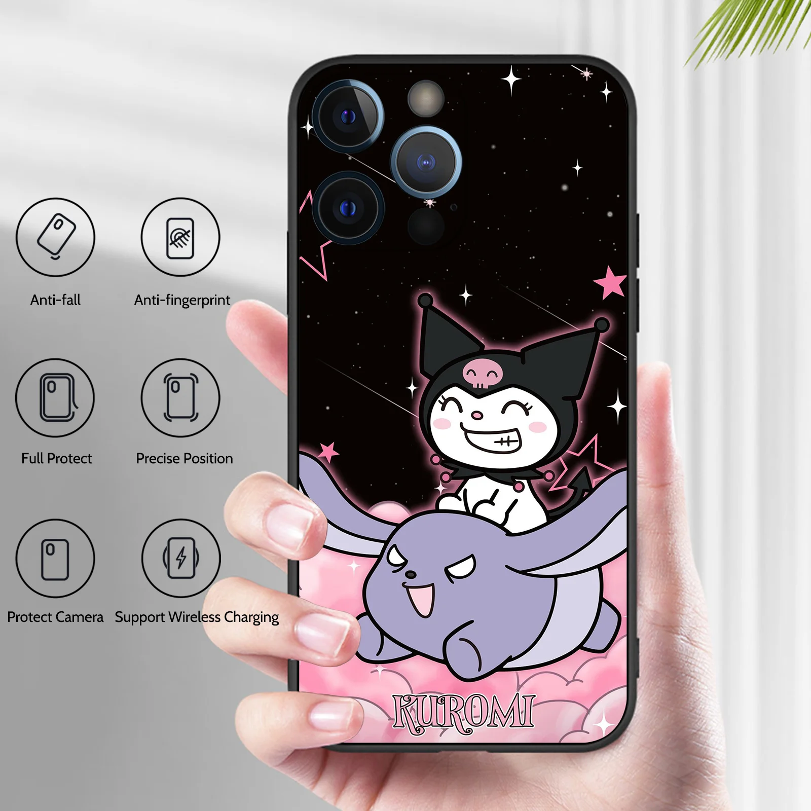 Süße Kuromi Hülle für iPhone 16 Pro Max Full Protect Soft Black Sanrio Handy hülle für iPhone 16 15 14 13 12 Pro Max Plus