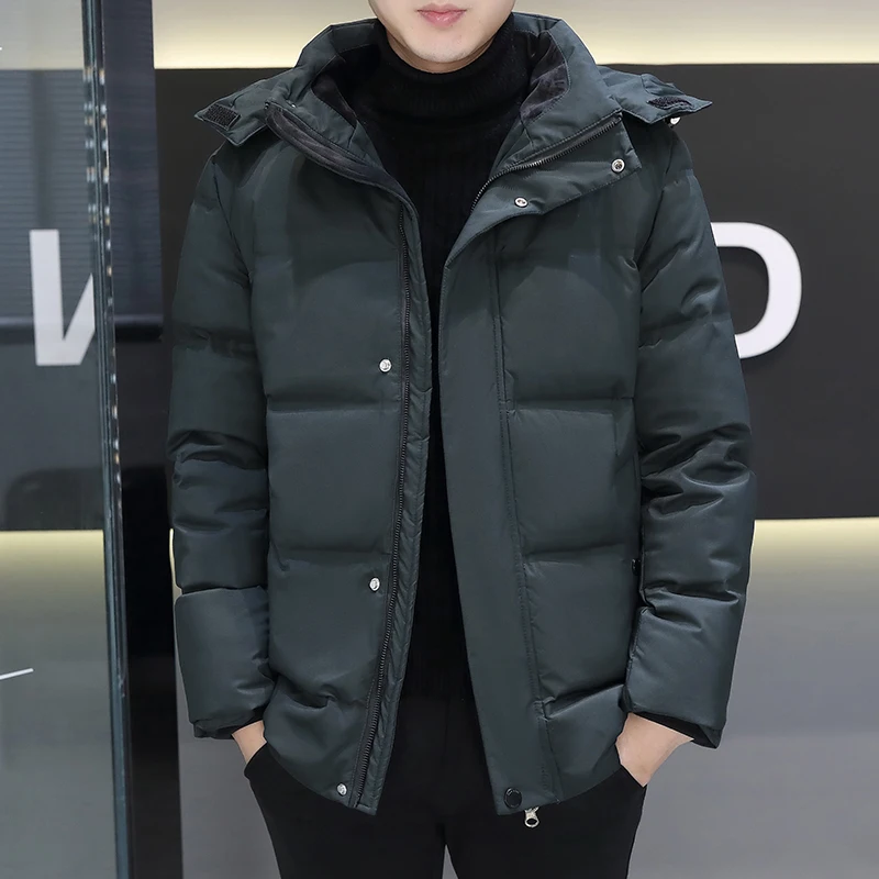 Casual Men's Warm Hooded Duck Down Jackets Detachable Hat 2025 Winter Solid Color Windproof Puffer Coats Outwear Padded Clothing