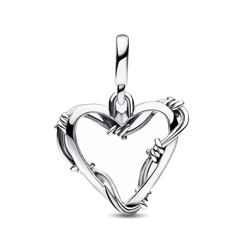 European 925 Sterling Silver Plated Me Series Heart Ribbon Pendant Small Hole Fit Small Me Bracelet Necklace Women Jewelry Gift