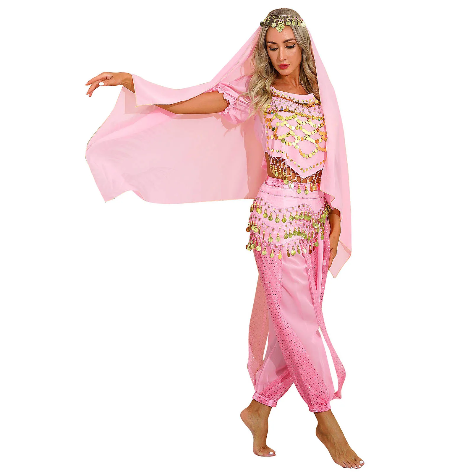 Costume De Danse Du Ventre Pour Fille - Tenue Orientale Enfant Avec Décorations Scintillantes - Idéal Halloween Et Spectacles