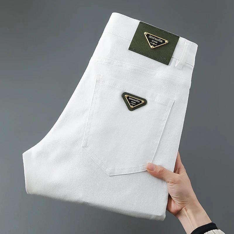 

Мужские джинсы из аутлета, осенняя новинка, повседневные прямые брюки со средней посадкой, на двух пуговицах, с молнией, молодежный стиль