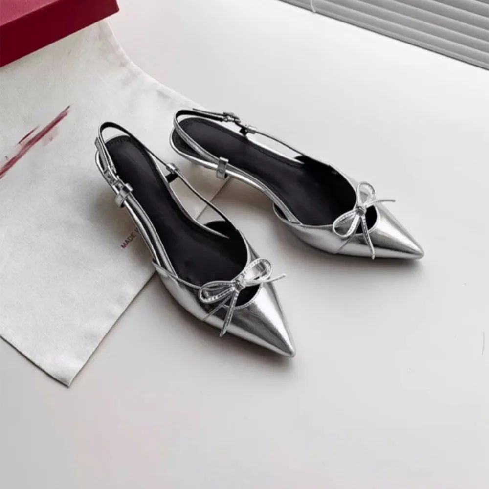 

Summer Pointed Toe Women High Heels Fashion Butterfly-Knot Female Pumps New 2026 Footwear Slingbacks Ladies Mid Heels Sandals