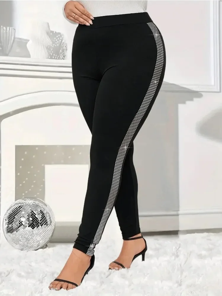 Women\'s Plus-size Fashion Skinny Leggings Bright Drill Slim Yoga Pants Casual Comfort High-waisted Leggings