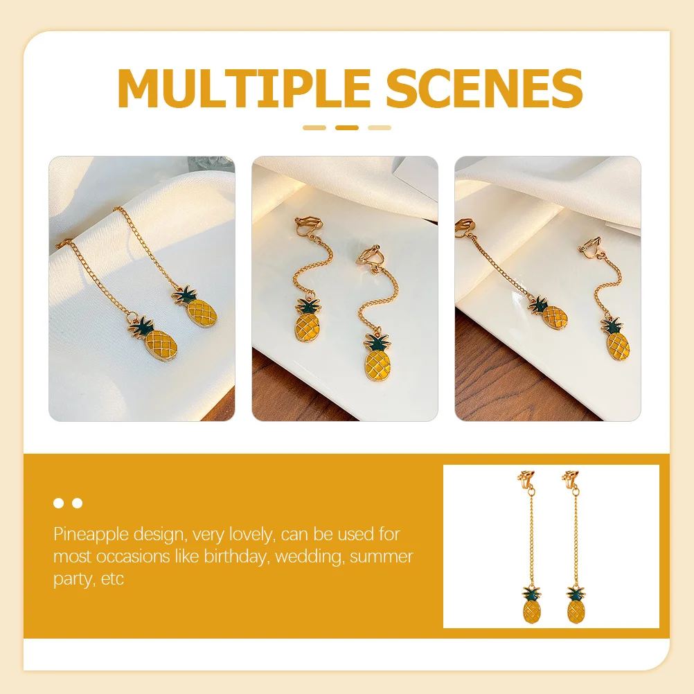 

Pineapple Earrings Non Piercing Clip On Dangle Alloy Jewelry for Women Lightweight Comfortable Easy Wear Occasion Gifts