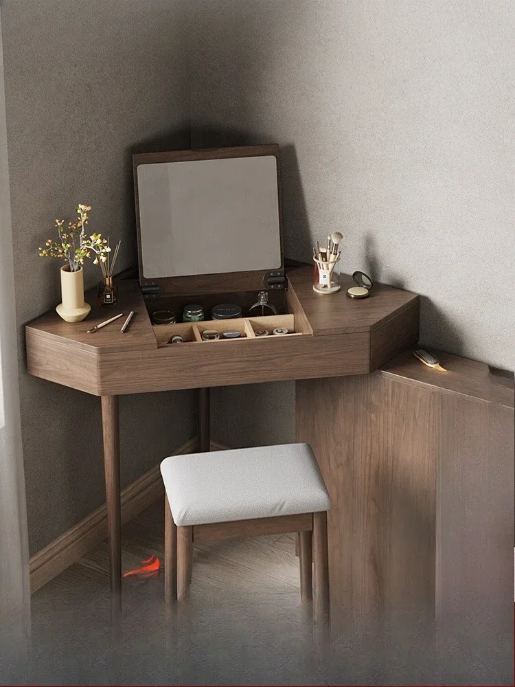 

Digging solid wood corner dressing table, bedroom storage cabinet integrated small apartment corner dressing table, turning