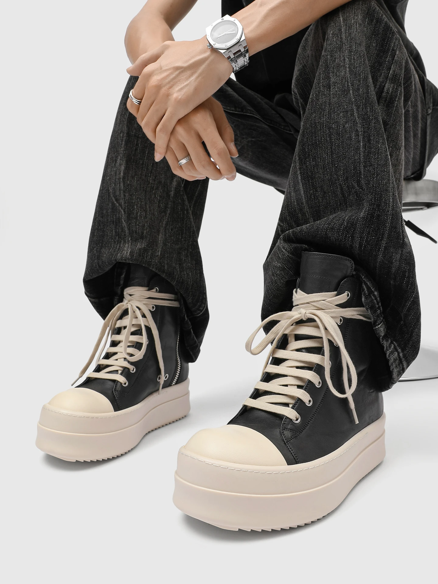 

UPL Thi Bot High Top Skate oes ex Trendy Brand Zipper Heightening Motorcycle Boots Couple Boots