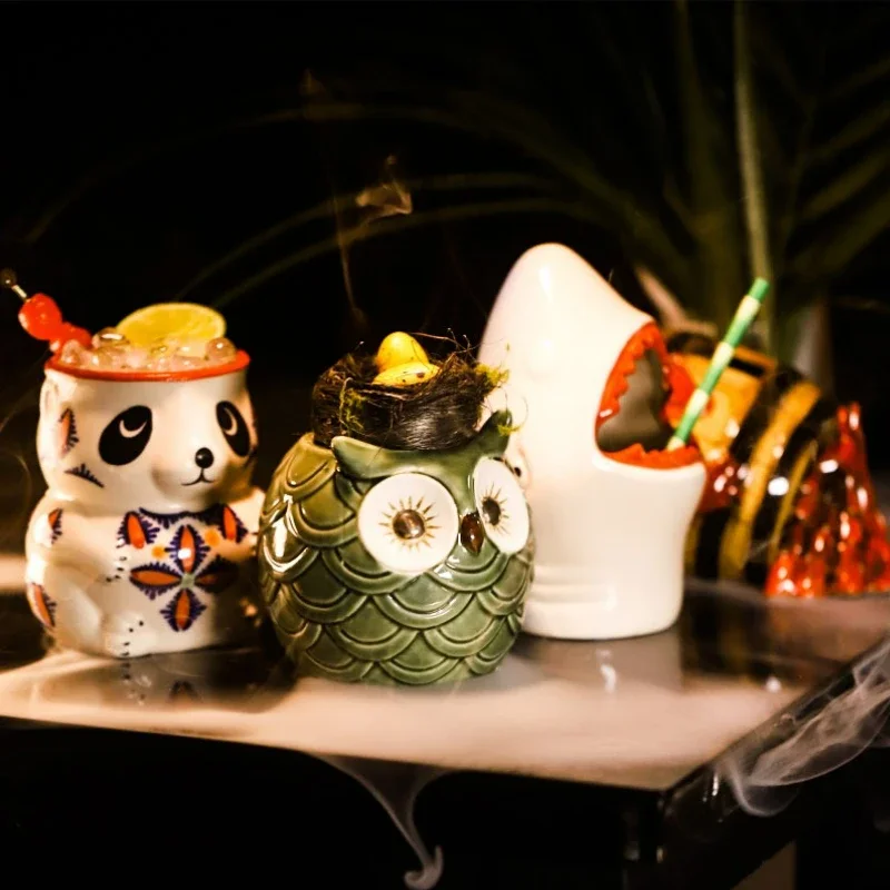 

Креативная гавайская керамическая чашка Тики, персонализированная чашка для бара с животными, коктейльная чашка, чашка Тики, милый медведь, стекло