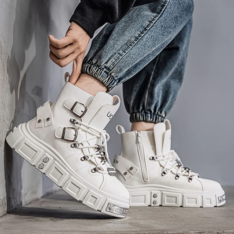 Original Brand Boots for Man Punk Platform Red Trend Luxury Man Shoes Fashion Riveted Luxury Motorcycle Boots Botines Hombre