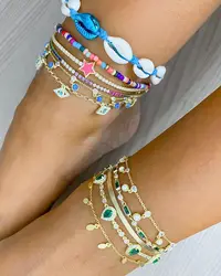 Green White Tear Drop Cubic Zirconia Round Bezel CZ Tennis Chain 21+5cm Fashion Summer Women Anklet