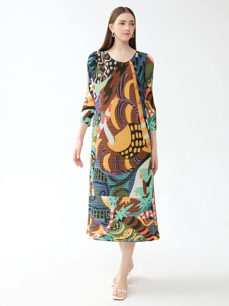   Schilderij Lang Sve rond Ne Geplooid Dr Groot formaat Herfst Winter Casual A-lijn Rok Polyester Dames Dr