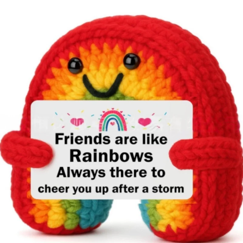 New Positive Energy Emotional Support Crochet Rainbow Doll Handmade Knitted Toy Ideal Holiday Gift