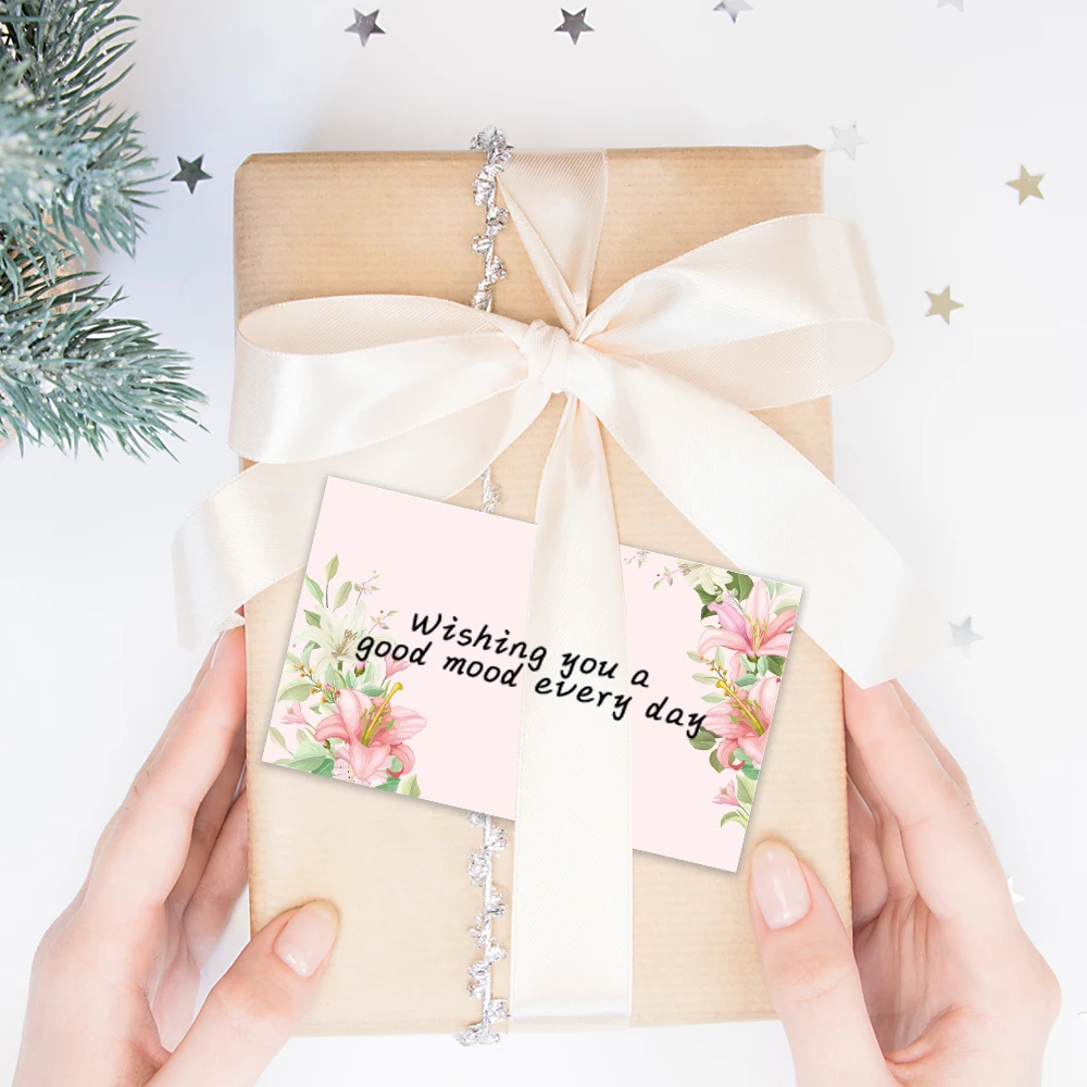 

50pcs Sheets Light Watercolor Lily Floral Blank Greeting Cards, Wedding Birthday Party Thank You Cards,Pocket Card Supplies