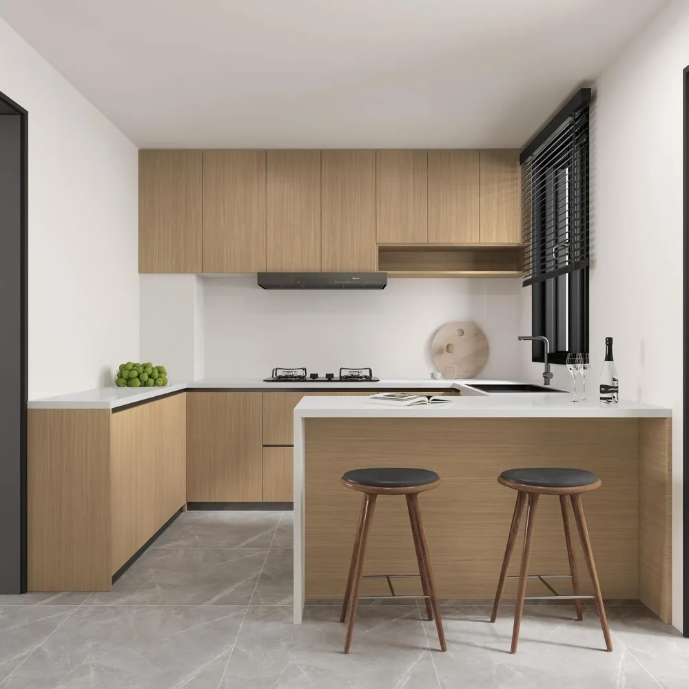 ورق اتصال عريض للغاية مقاوم للماء وقابل للإزالة ذاتي اللصق من خشب البلوط للجدران والأسطح، قشر ولصق بني فاتح