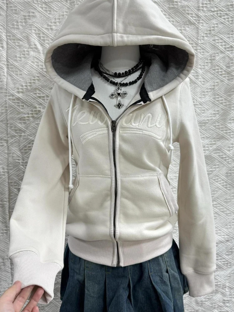 Vintage Y2k Punk Hoodies Women Fashion Aesthetic Harajuku Letter Print Zip Up Sweatshirt Autumn Winter Streetwear Slim Coat New