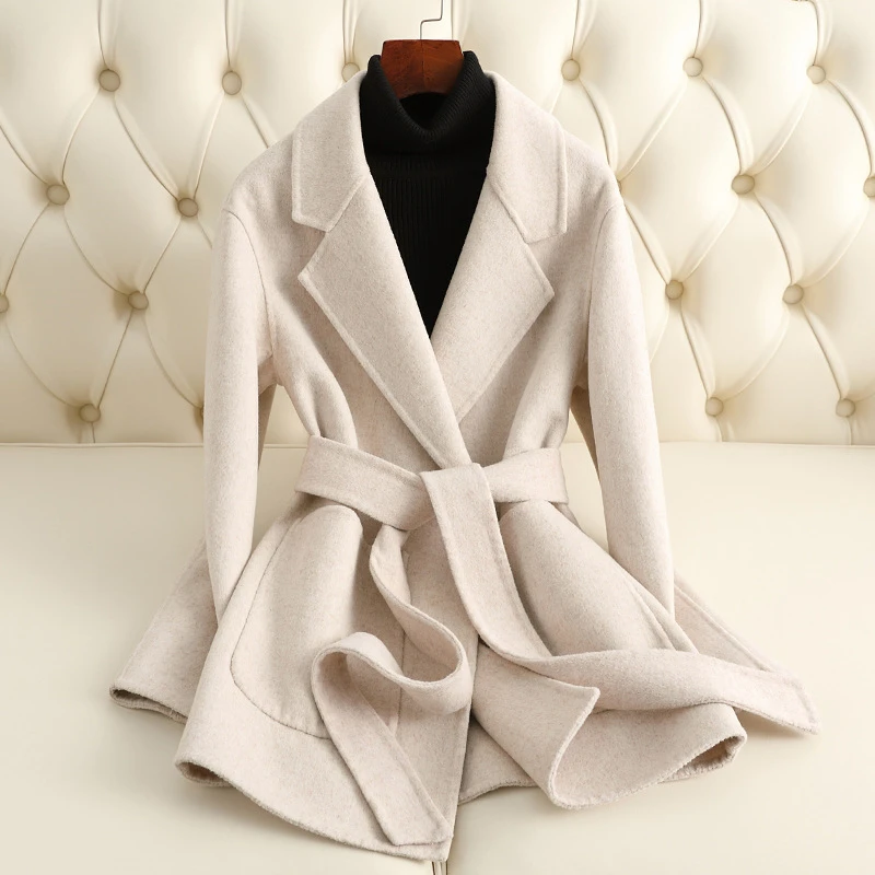 Double-sided Cashmere Coat Female Short Slim Women's Woolen Coats New Autumn Winter 100% Wool Thick Outwear Suit Collar Outwear