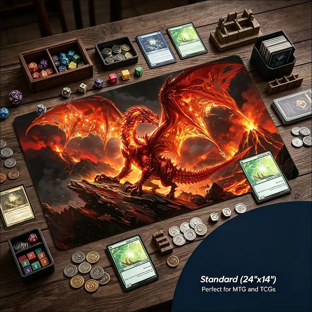 Fantasy Dragon Art Large Game Playmat Non Slip Rubber Desk Mat For Card Board Game Keyboard Mouse Smooth Desktop Workspace